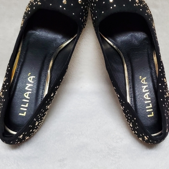 LILIANA Parish 2 Black Gold Studded Pointed Toe 5 Inch Heels Stiletto Pumps 8.5 - Picture 13 of 16